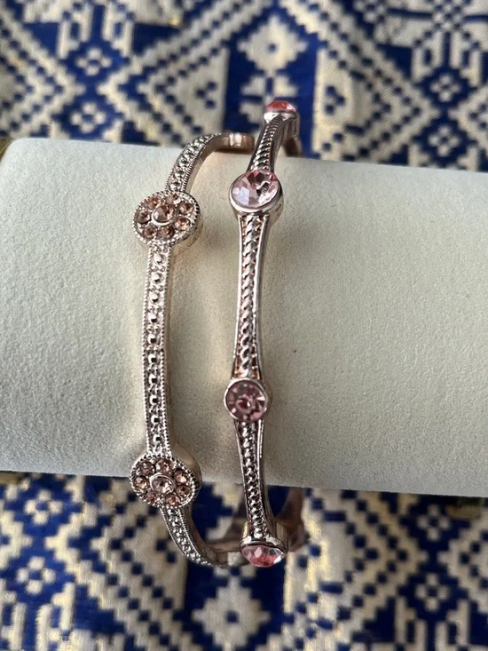 Duo Bangle Set In Rose Gold-Tone With Rhinestones - Picture 2 of 7